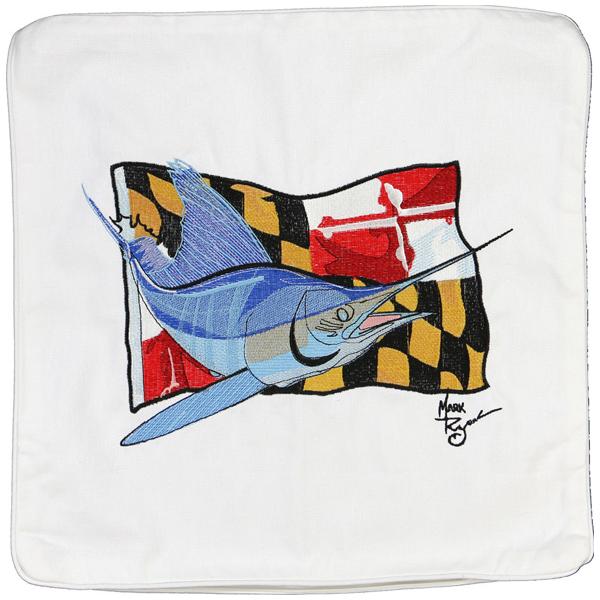 MARLIN MARYLAND STATE FLAG INDOOR OUTDOOR PILLOW CUSHION WHITE - Click Image to Close
