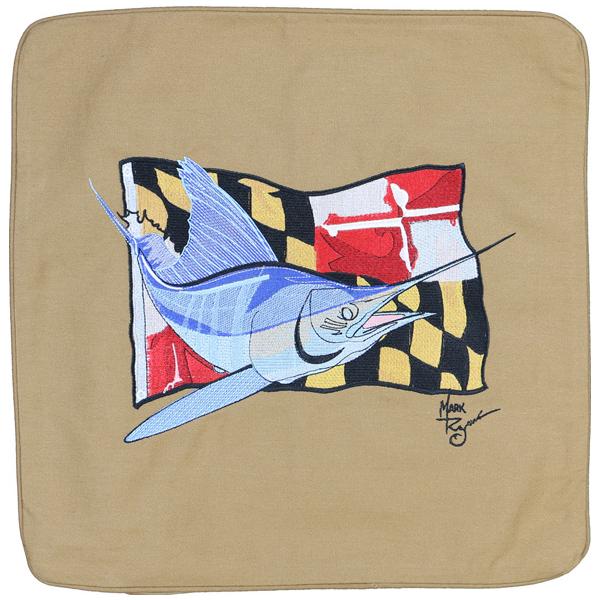 MARLIN MARYLAND STATE FLAG EMBROIDERED THROW PILLOW CUSHION TAN