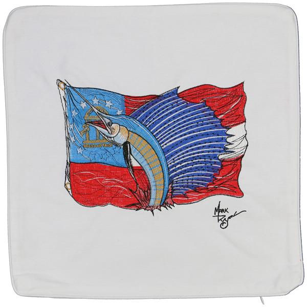 SAILFISH GEORGIA STATE FLAG DECORATIVE PILLOW CUSHION WHITE