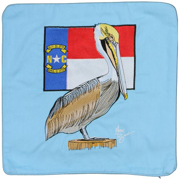 PELICAN NORTH CAROLINA STATE FLAG EMBROIDERED THROW CUSHION BLUE