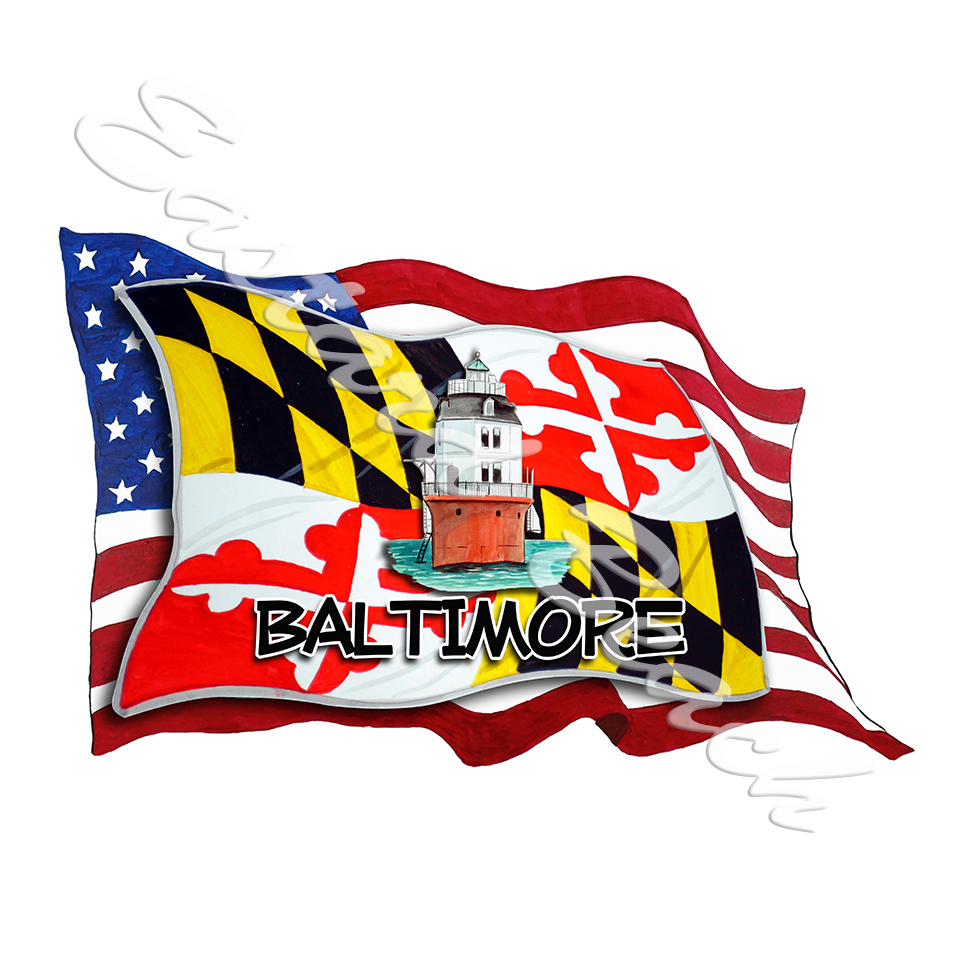 USA/MD Flags w/ Lighthouse- Baltimore - Click Image to Close