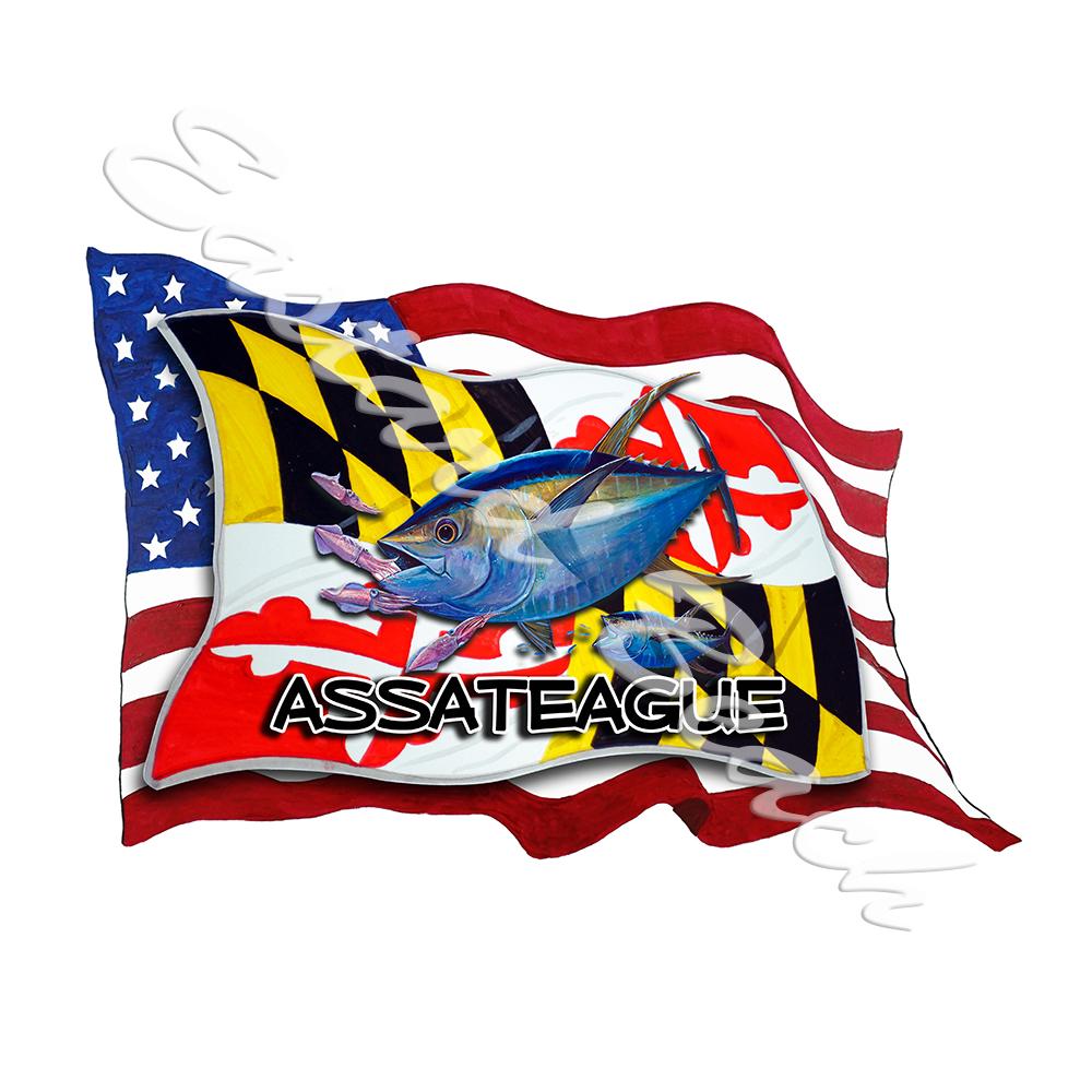 USA/MD Flags w/ Tuna - Assateague - Click Image to Close