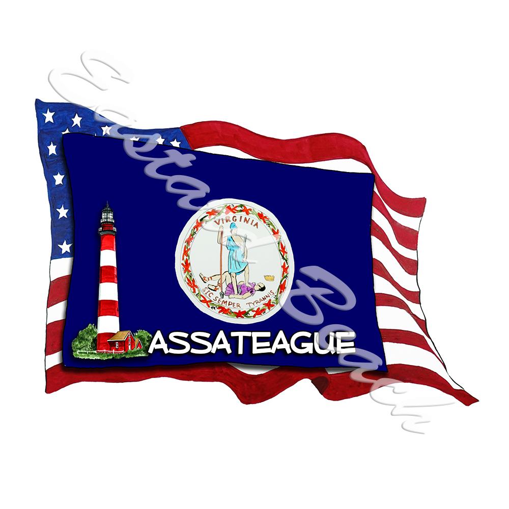 USA/VA Flags w/ Lighthouse - Assateague