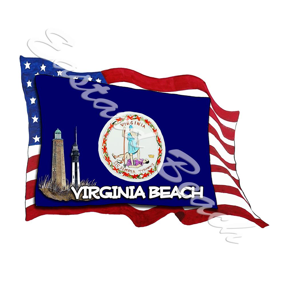 USA/VA Flags w/ Lighthouse - Virginia Beach