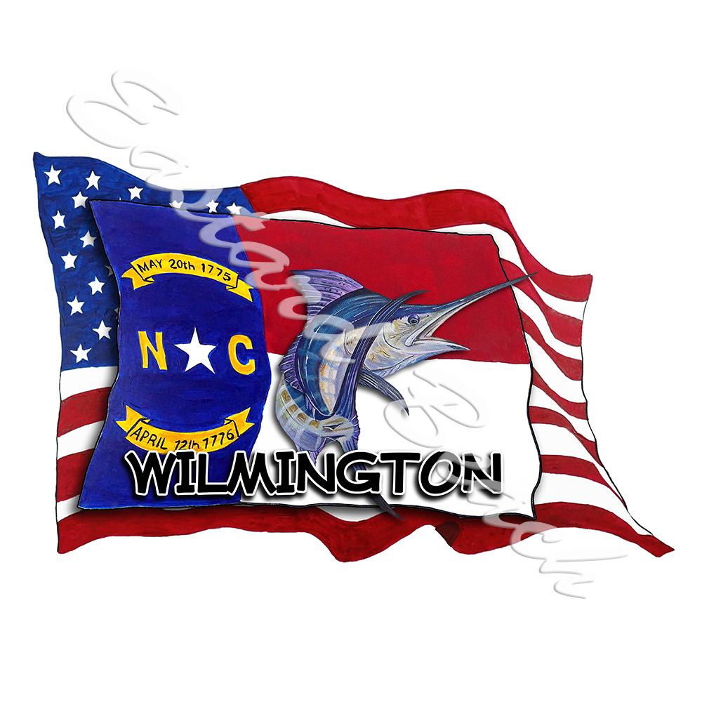 USA/NC Flags w/ Marlin - Wilmington - Click Image to Close