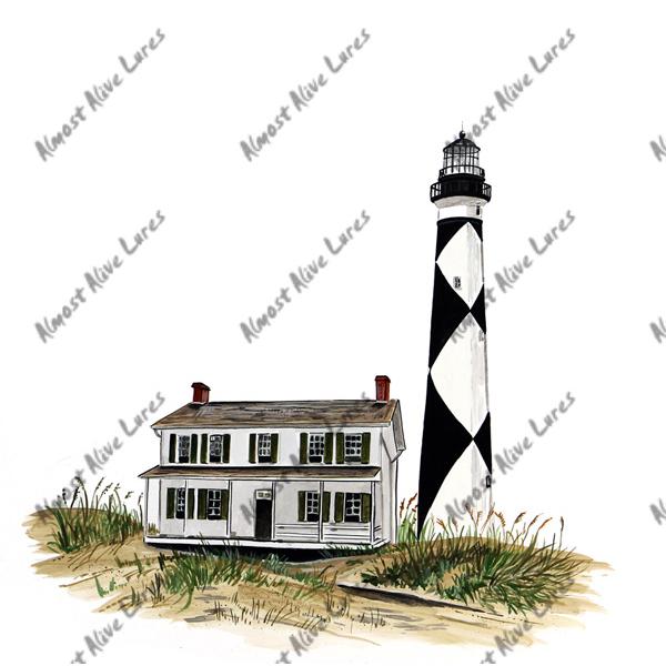 Cape Lookout Lighthouse & Keepers House - Printed Vinyl Decal - Click Image to Close