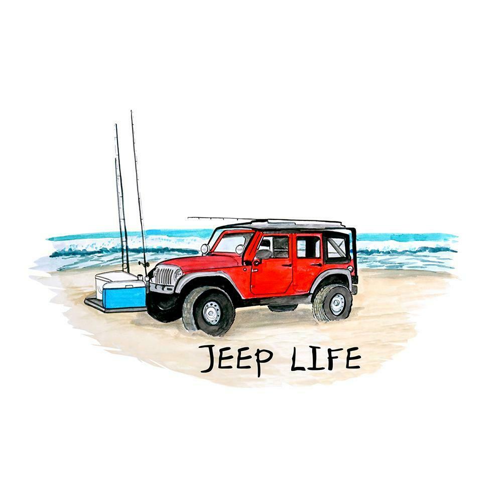"Jeep Life" - Jeep on Beach - Click Image to Close