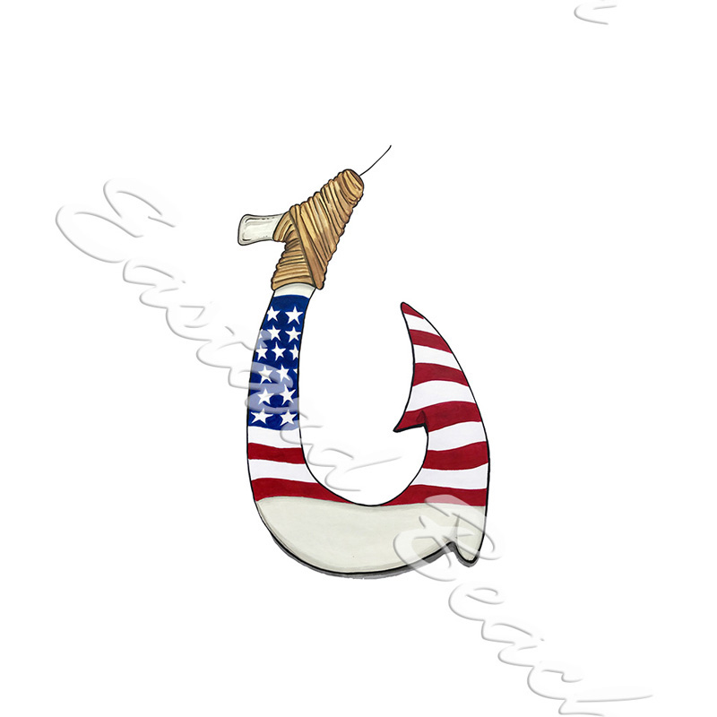 USA Flag Hook Fish Hook Decal - Click Image to Close
